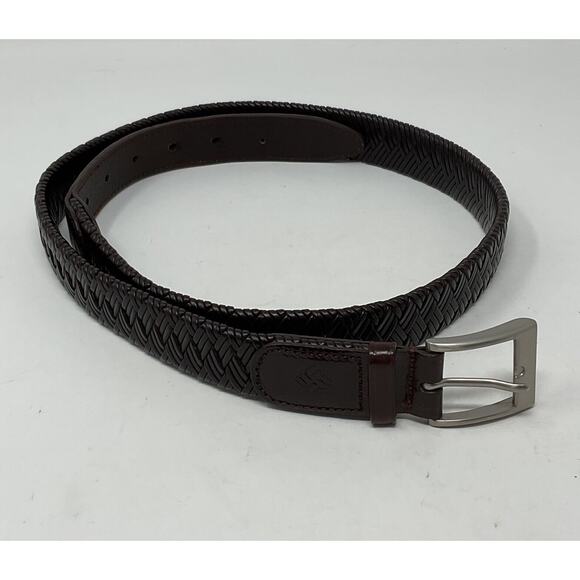 Columbia Sporting Goods Brown Leather Belt Mens 38/95 Laced Braid Pewter Buckle - Picture 1 of 7